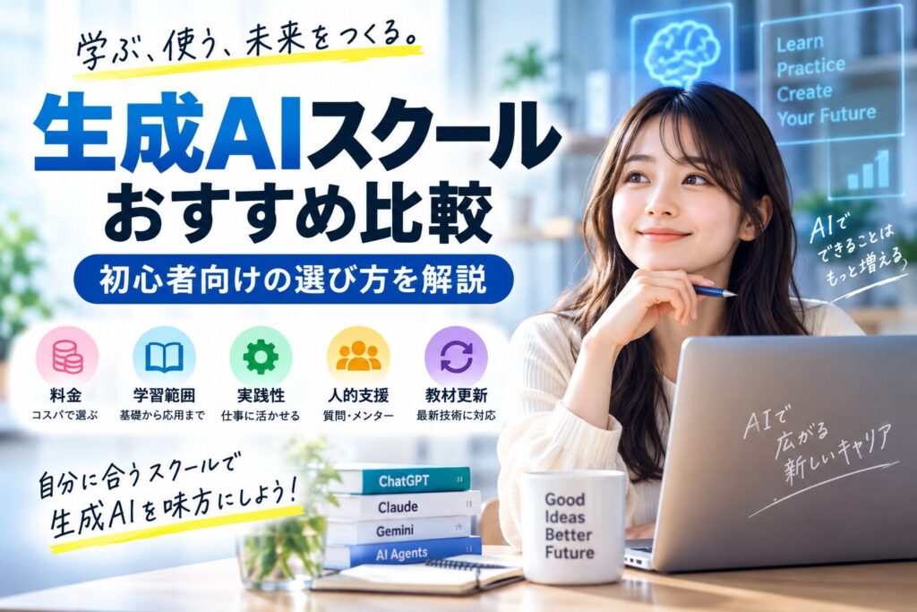 生成AIスクールおすすめ比較と初心者向けの選び方を紹介するイメージ