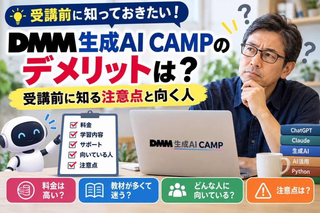 DMM生成AI CAMPのデメリットと受講前に知っておきたい注意点・向いている人